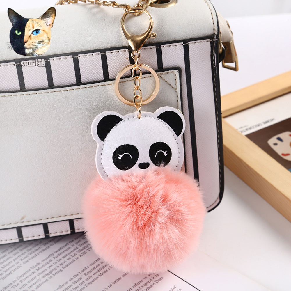Wholesale Cartoon Panda Fur Ball Alloy Keychain